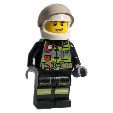 Fire - Reflective Stripes with Utility Belt and Flashlight, White Helmet, Trans-Brown Visor, Lopside