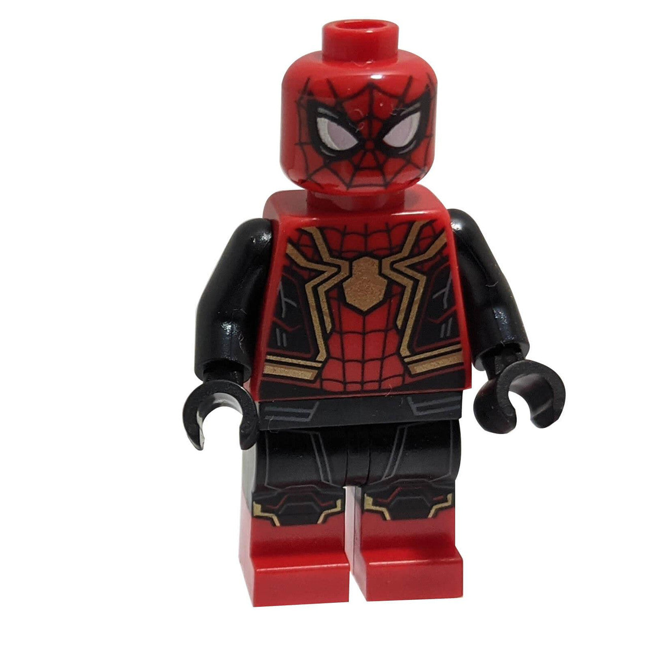 スパイダーマン - ブラック と レッド スーツ、大きな金色のクモ、金色の膝トリム（統合スーツ）