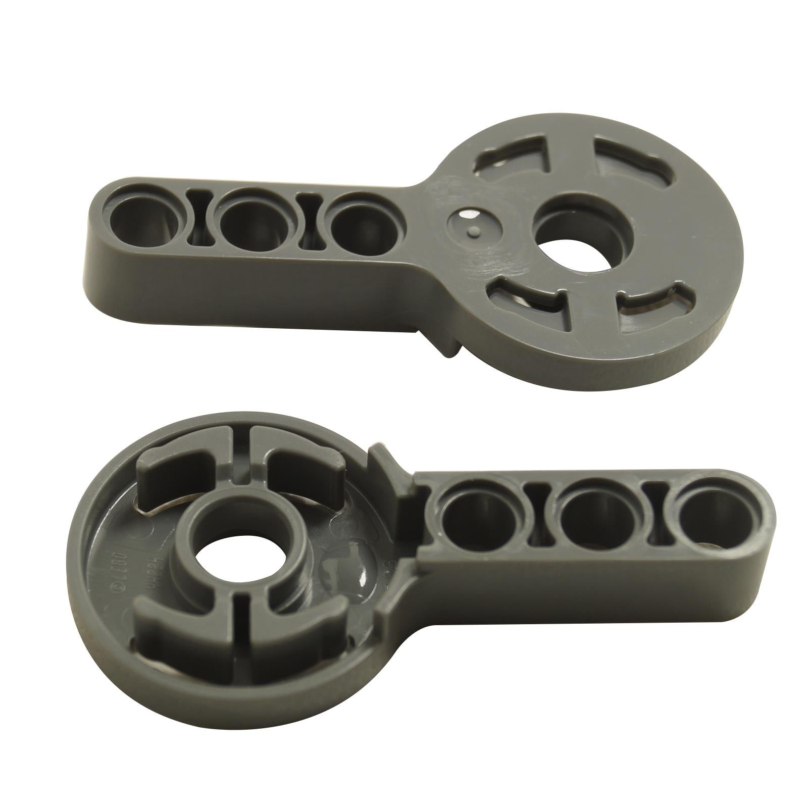 LEGO® Technic Rotation Joint Disk with Large Pin Hole and 3L Liftarm Thick 44224 in dark bluish gray, shown front and back