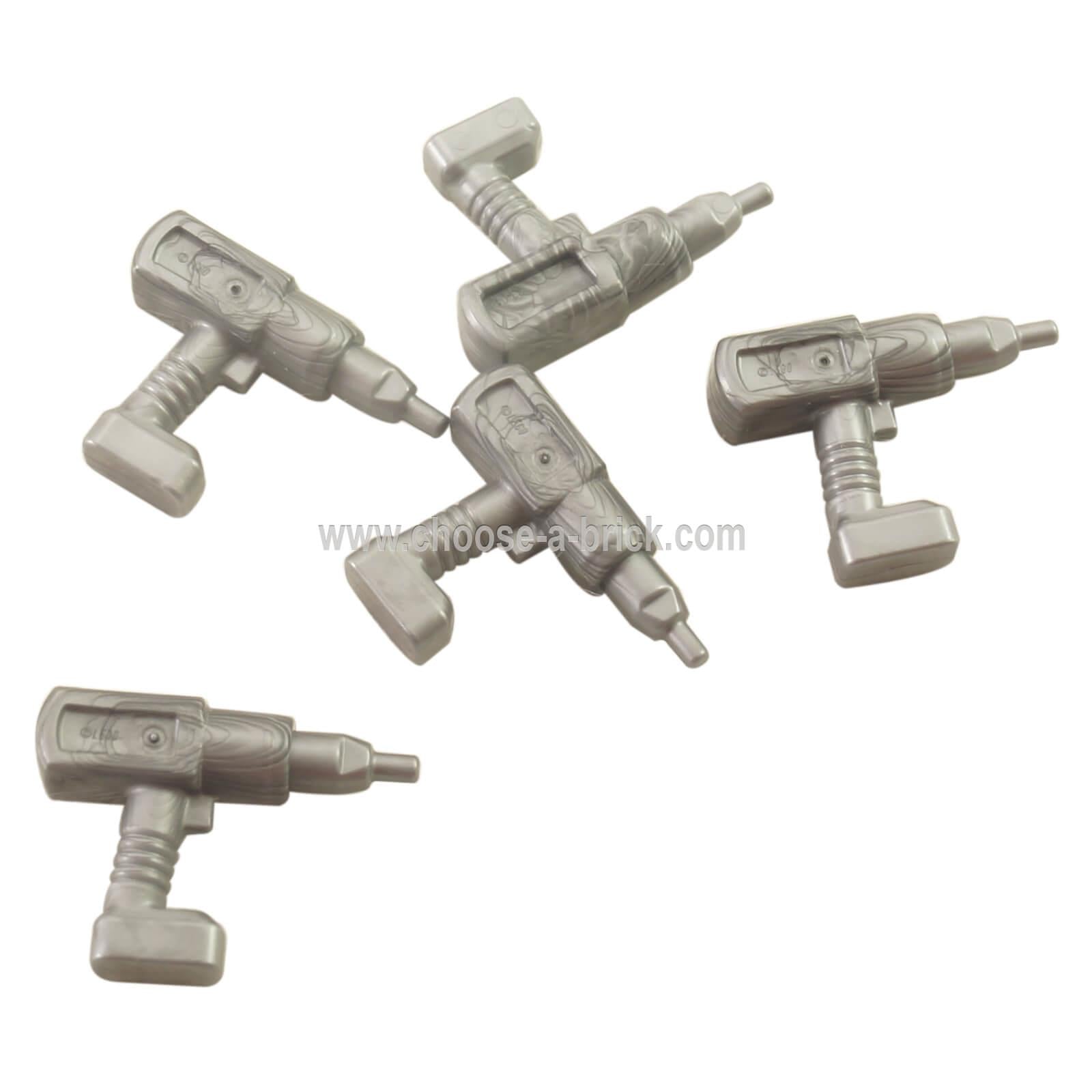 Five silver LEGO minifigure impact wrench drills 11402b.