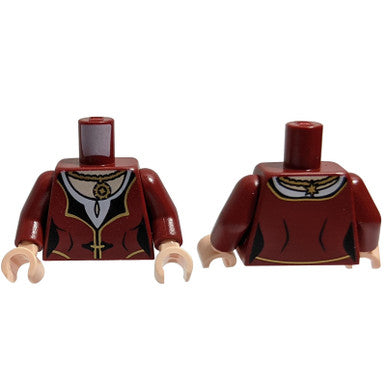 Torso Vestido PotC con Adorno Dorado y Negro, Cuello Blanco, Patrón de Medallón Dorado / Brazos Rojo Oscuro / L 