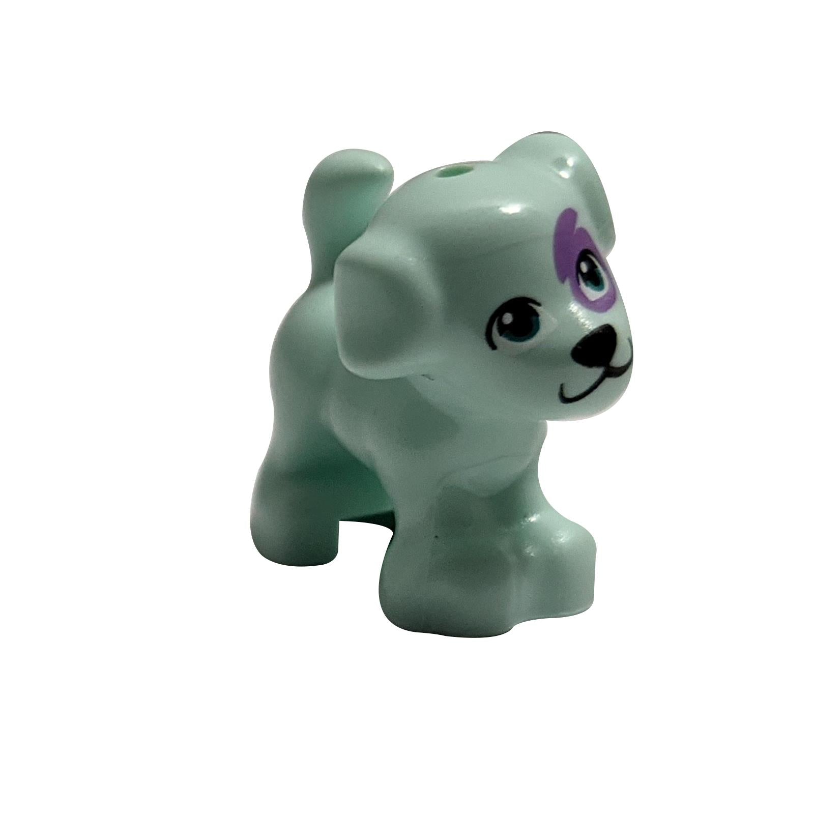 Light aqua standing puppy 93088pb12 with a lavender eye patch pattern.