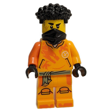 LEGO Arin minifigure with bandana and orange jacket, front view