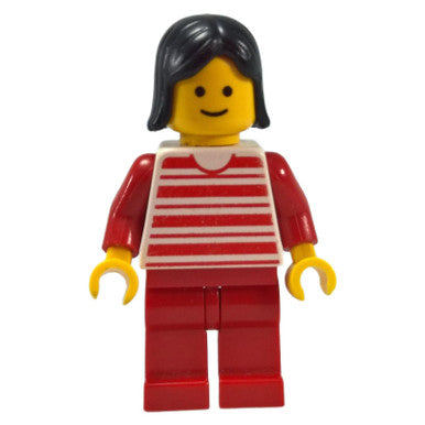 Horizontal Lines Red - Red Arms - Red Legs, Black Female Hair