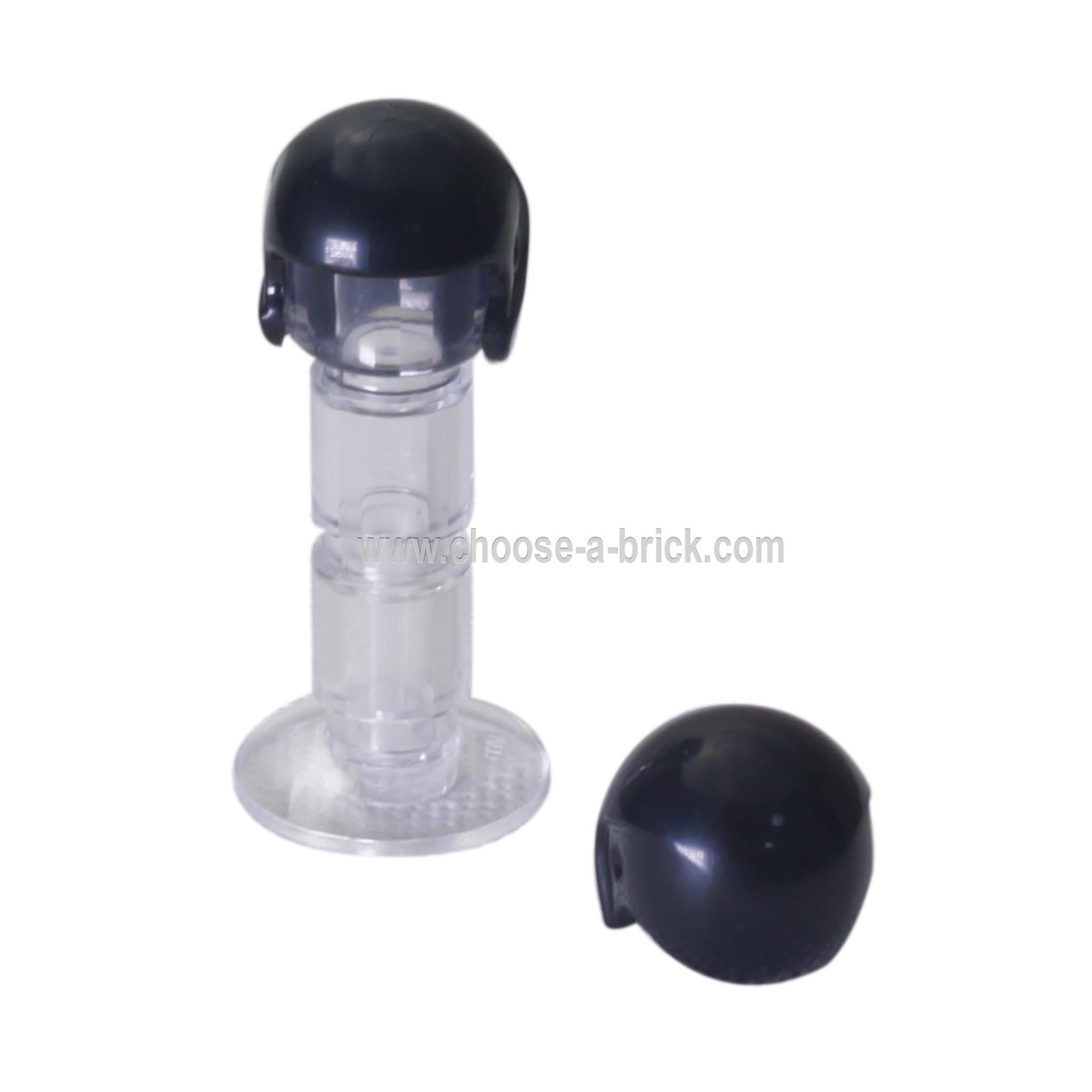 LEGO® Sports & Flight Helmet 93560 in black, shown on transparent display stand with extra helmet piece.