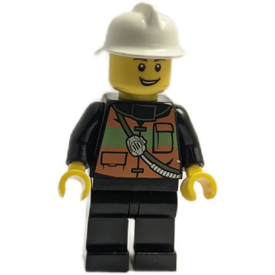 Firefighter Minifigure - Reflective Vest & White Helmet