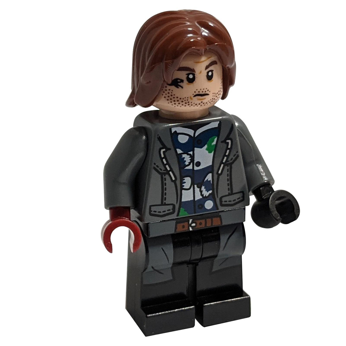 Rainn Delacourt jw077 LEGO minifigure in grey jacket and patterned shirt.