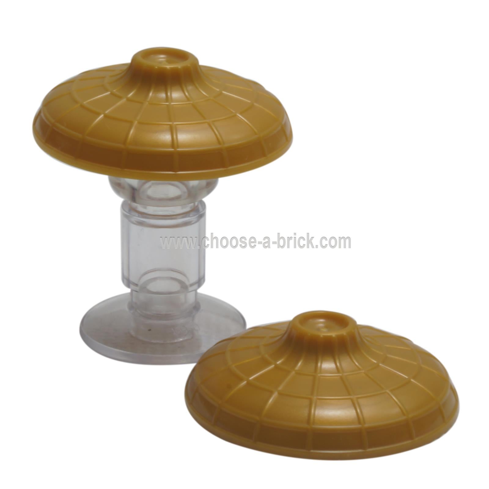 Pearl gold conical Asian hats 26007, one on a clear stand.