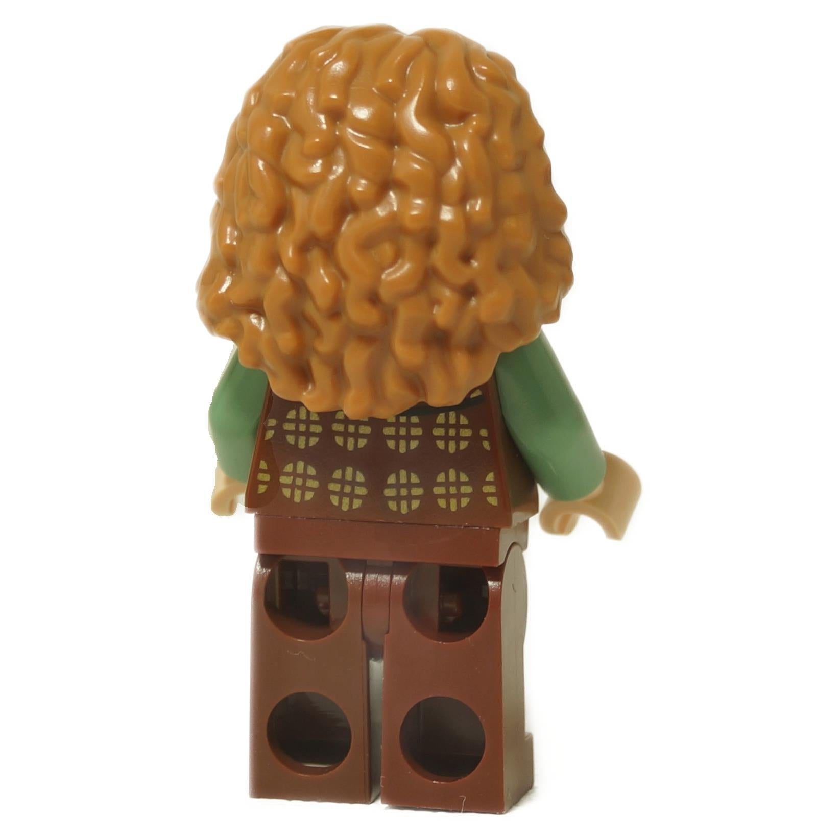 LEGO® Professor Sybill Trelawney Minifigure from Harry Potter™, showing her two facial expressions: one neutral and one in a trance. Back View.
