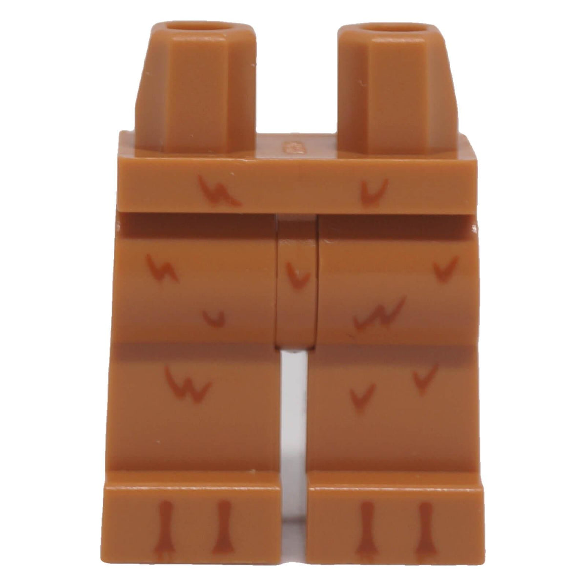 Medium Nougat LEGO® minifigure hips and legs with reddish brown fur and toe pattern, front view