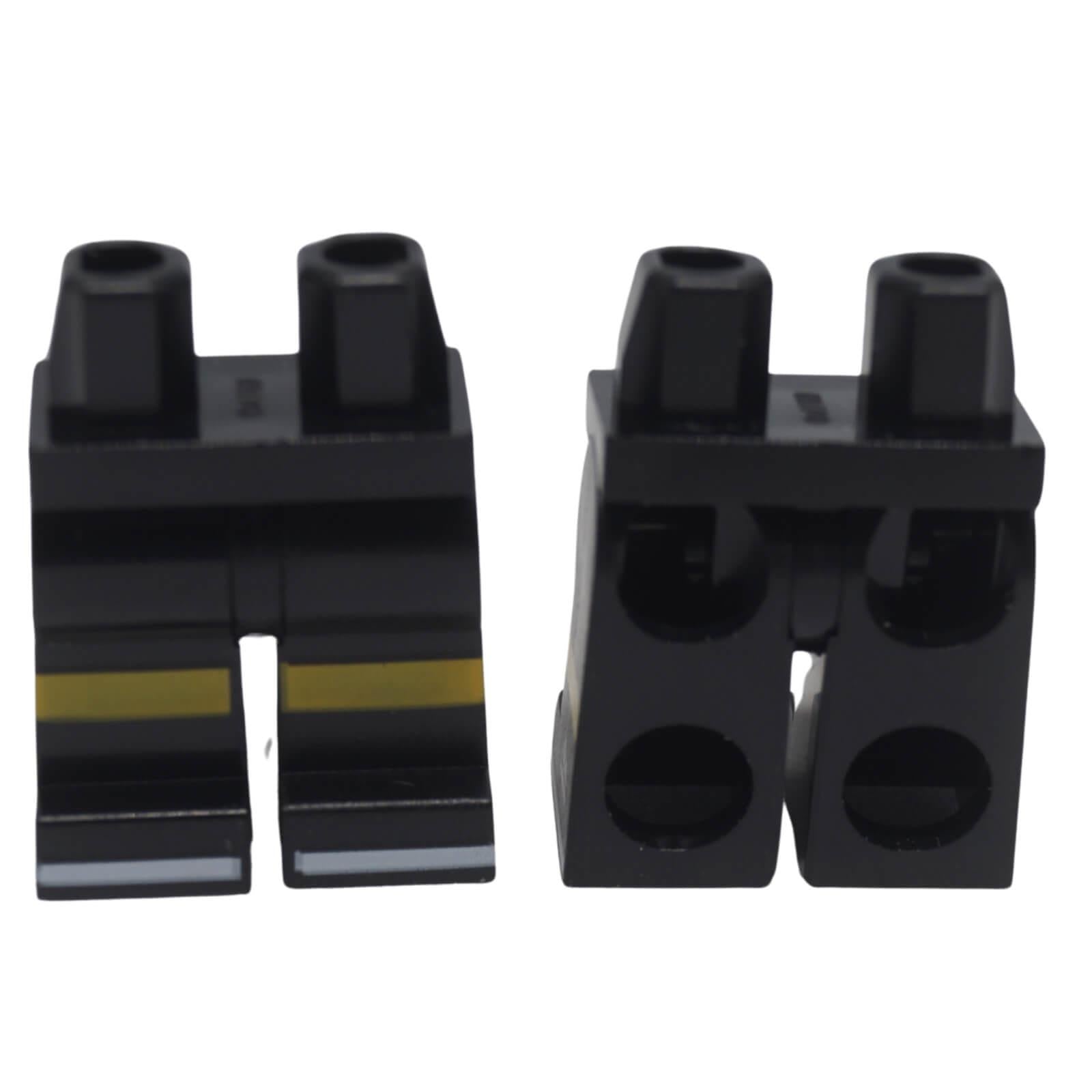 LEGO® minifigure hips and legs with yellow knees, white soles and sports mountain logo 970c00pb1447
