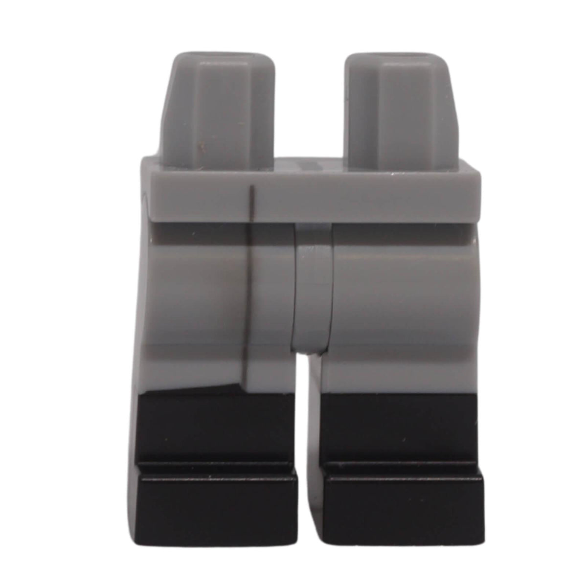 LEGO® minifigure hips and legs with light bluish gray upper legs, black lower legs and trench-coat line print, front view