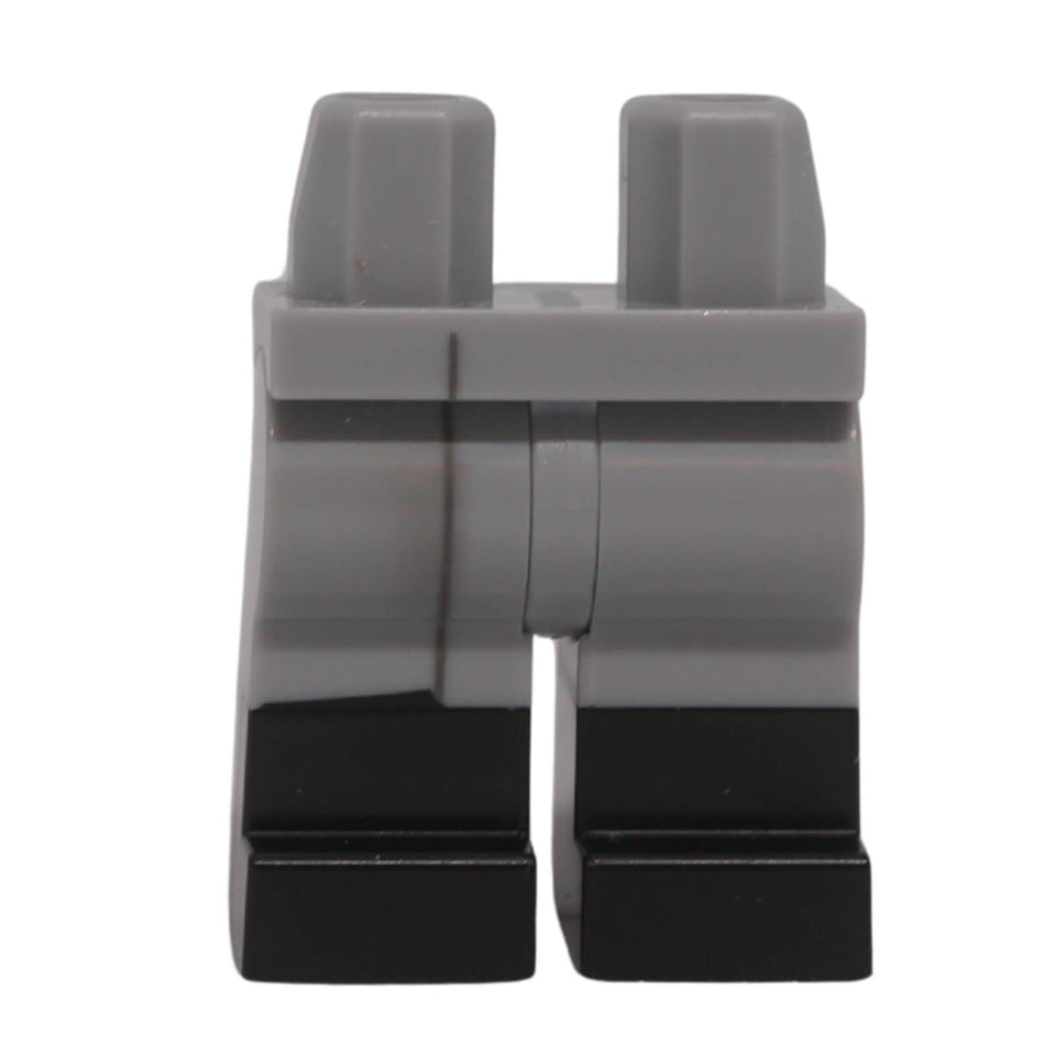 LEGO® minifigure hips and legs with light bluish gray upper legs, black lower legs and trench-coat line print, front view