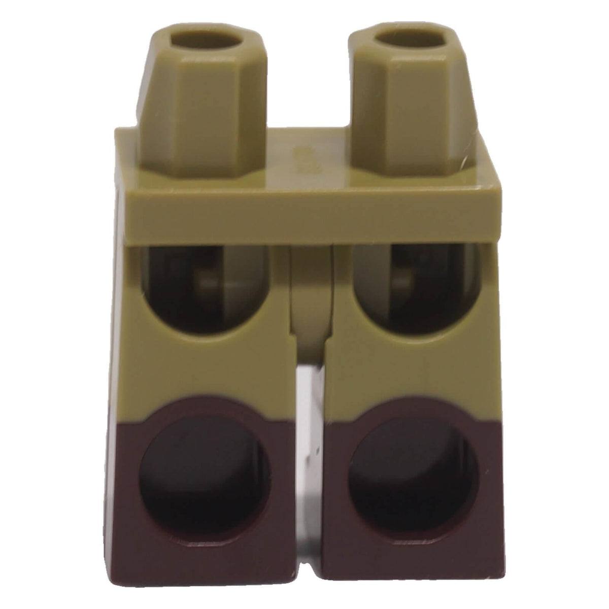 LEGO® olive green minifigure hips and legs with molded dark brown lower legs, back view