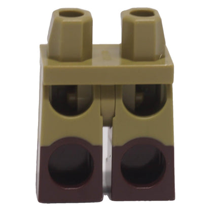LEGO® olive green minifigure hips and legs with molded dark brown lower legs, back view