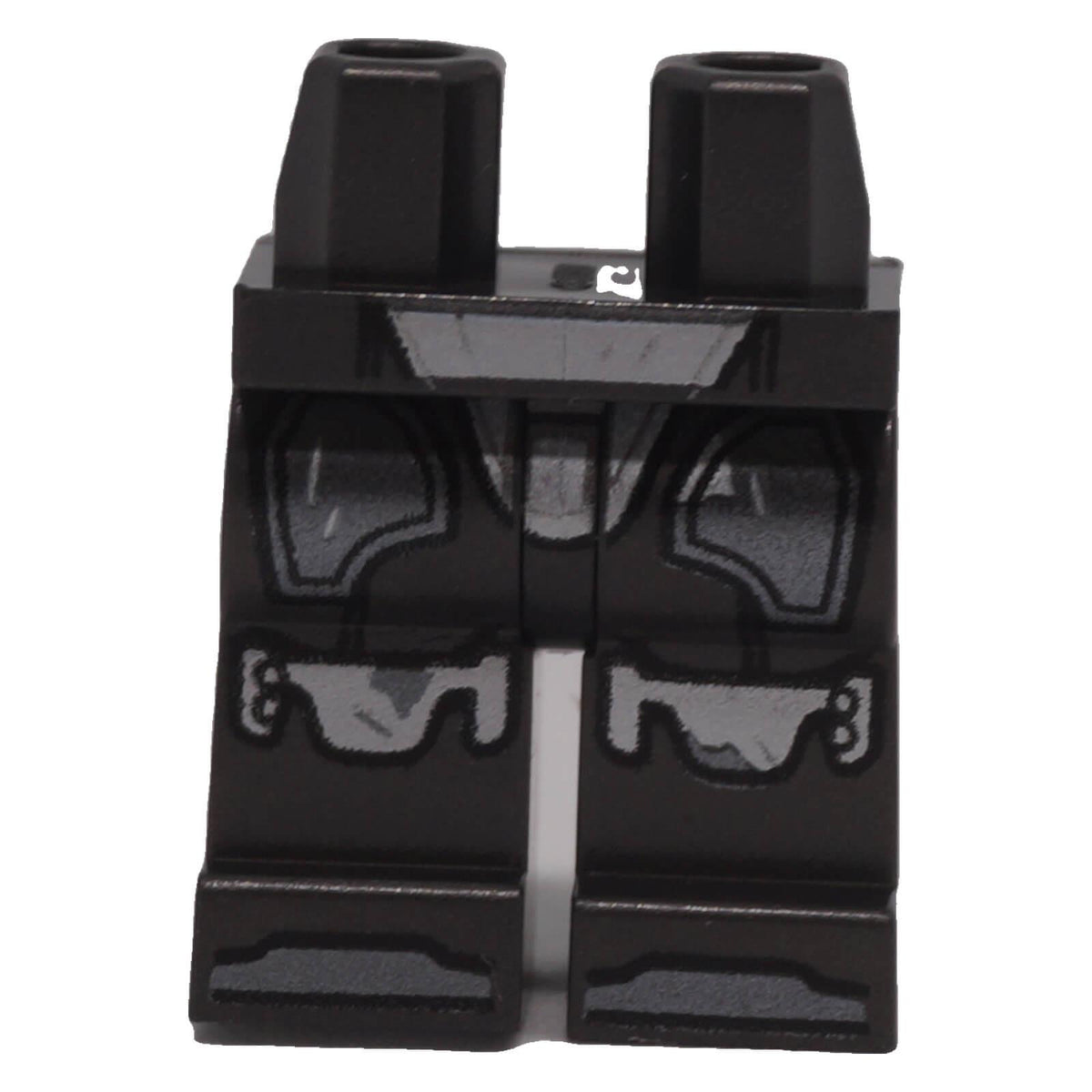 LEGO® Star Wars Mandalorian black minifigure legs with dark silver and silver armor plates, knee pads and toe detailing