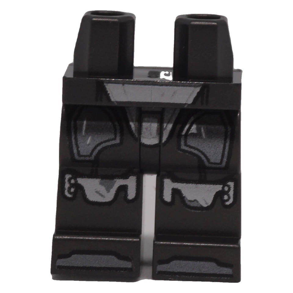 LEGO® Star Wars Mandalorian black minifigure legs with dark silver and silver armor plates, knee pads and toe detailing