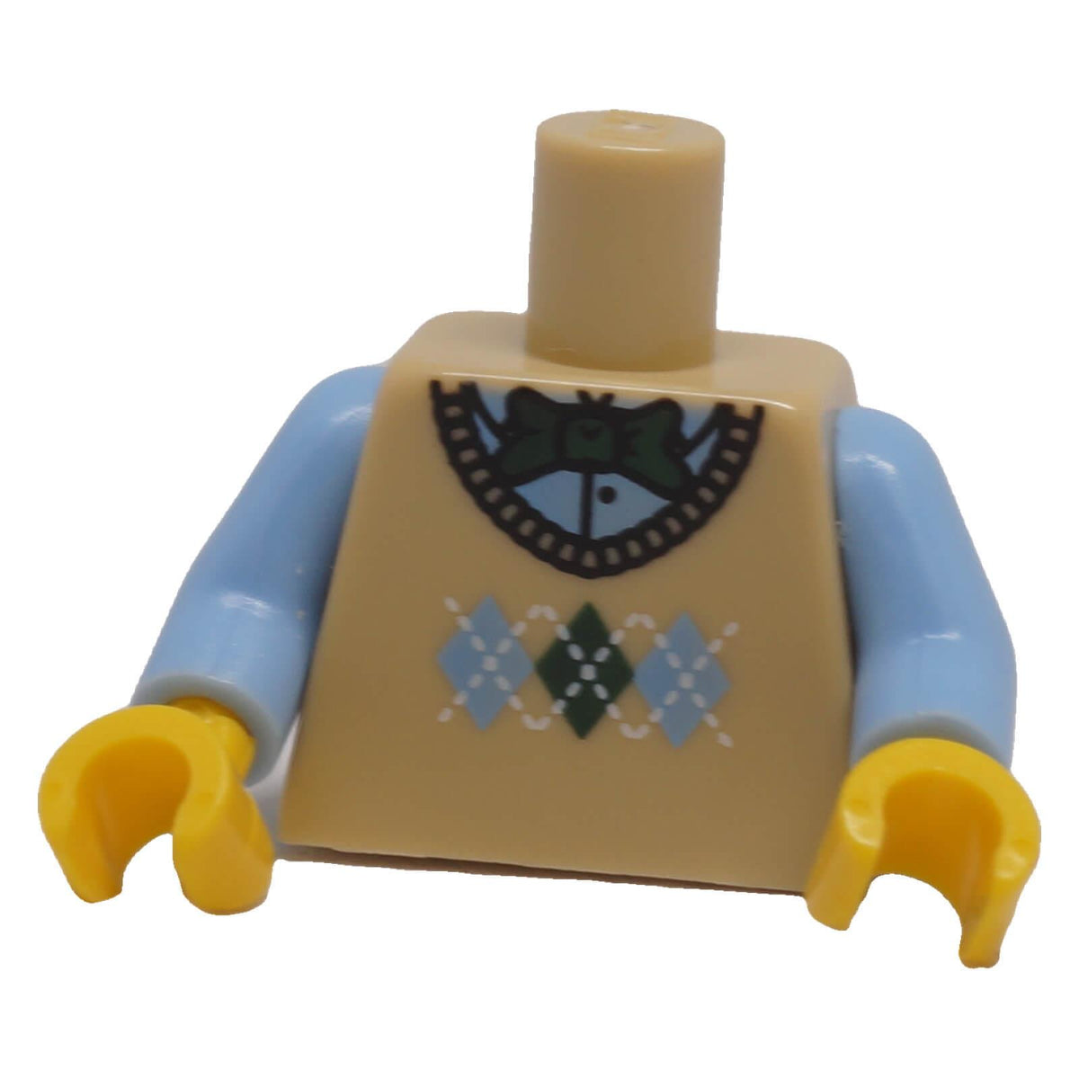 LEGO® 973c017 tan argyle minifigure torso with bow tie and medium blue arms