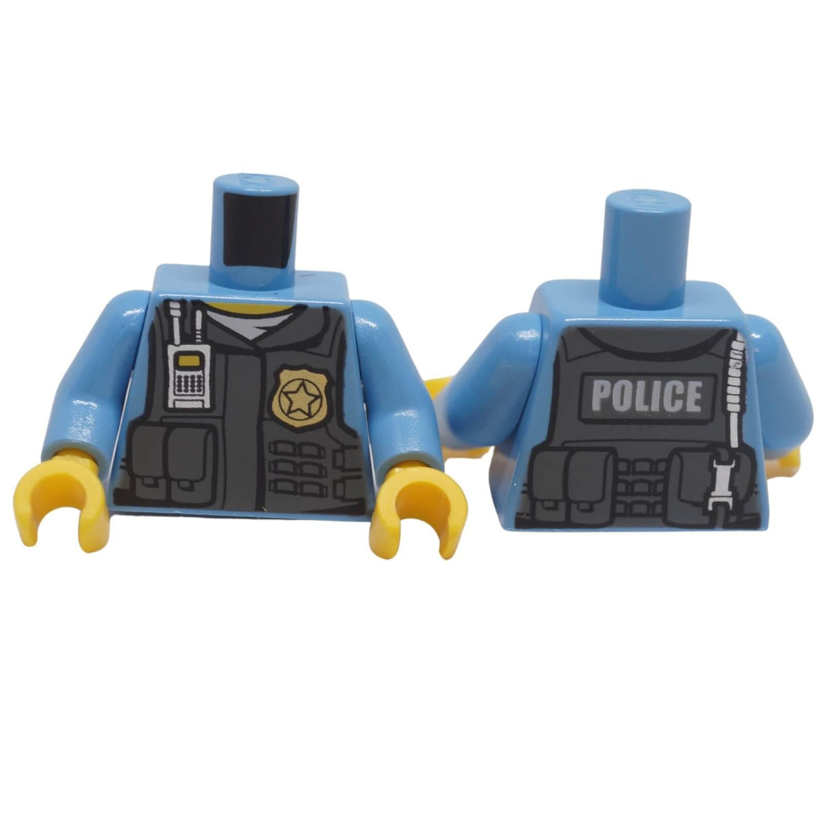 LEGO® police torso 973pb1260c01 with medium blue arms, tactical vest, gold badge and POLICE back print