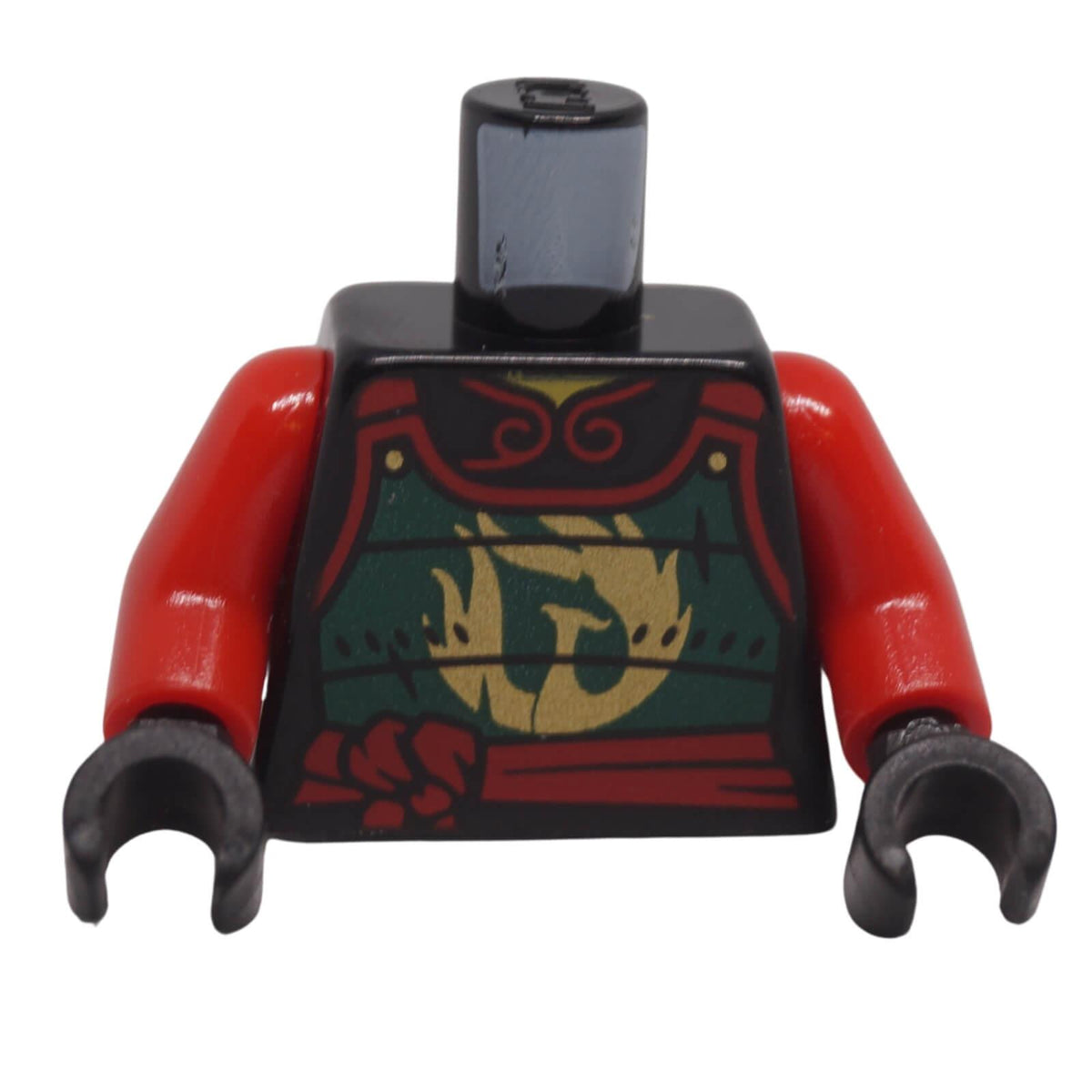 LEGO® NINJAGO torso 973pb1975c01 with dark green samurai armor, gold phoenix design, red sash and red arms