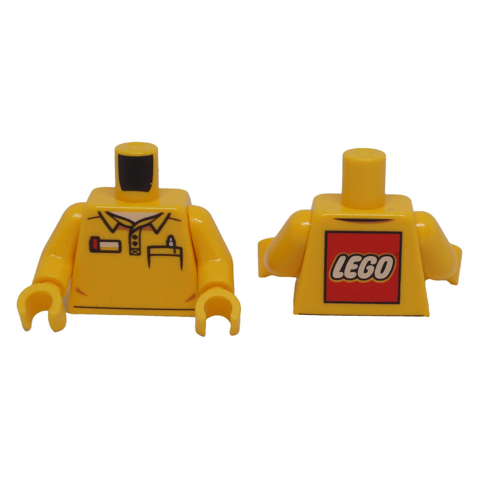 LEGO® torso 973pb2032c01 with yellow polo shirt, pen pocket and LEGO logo printed on the back