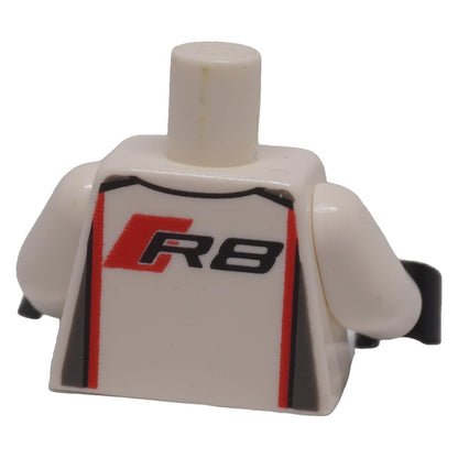 LEGO® Audi R8 racing suit torso 973pb2299c01 rear with R8 logo and red black trim