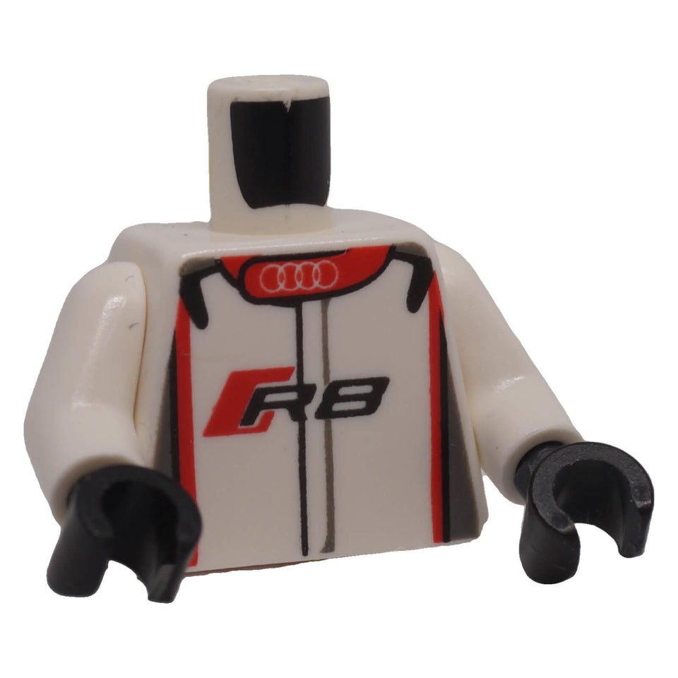 LEGO® Audi R8 racing suit torso 973pb2299c01 front with Audi logo and R8 print