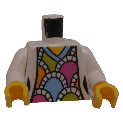 LEGO® female jacket torso 973pb2858c01 with colourful pastel Japanese fan pattern, front view