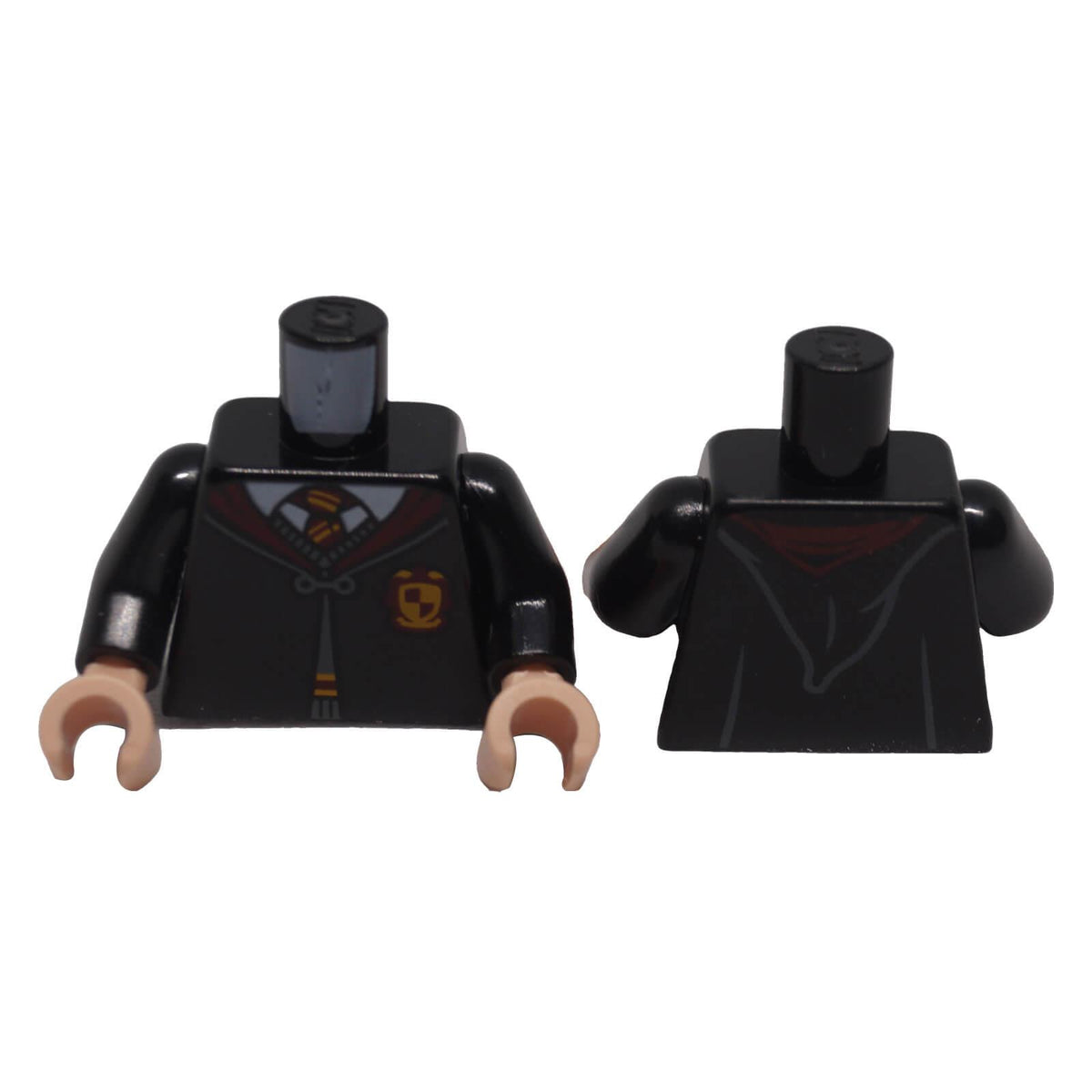 LEGO® black Hogwarts robe torso 973pb3243c01 showing sweater and striped tie front print with robe detail on back