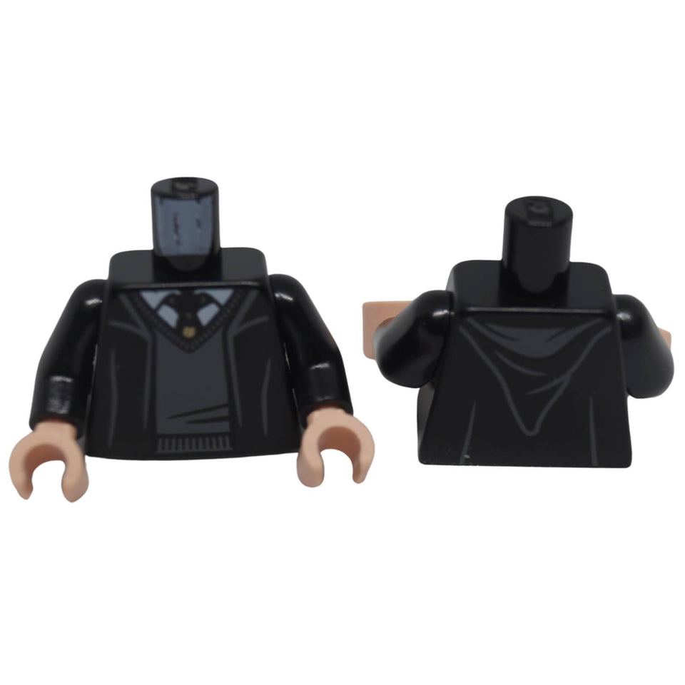LEGO Hogwarts robe torso 973pb4420c01 with sweater, white shirt and tie shown front and back
