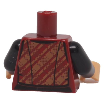 LEGO® female dark red torso with dark tan and red plaid flannel pattern, back view