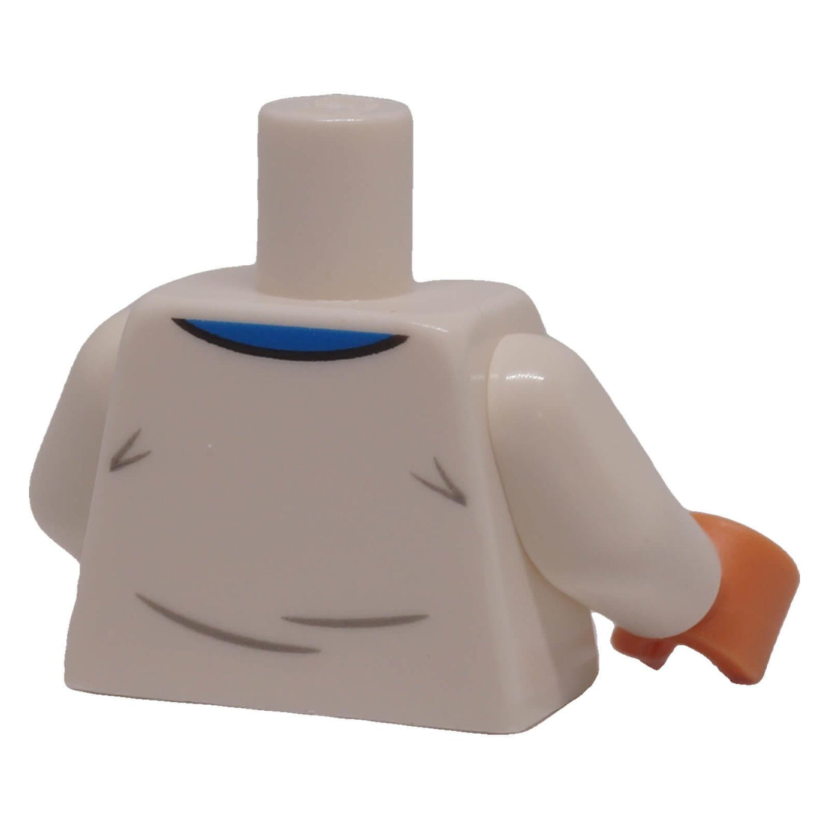 LEGO® white minifigure torso with blue and black collar and crease detailing, back view