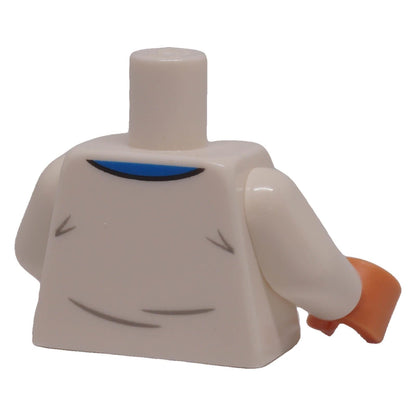 LEGO® white minifigure torso with blue and black collar and crease detailing, back view