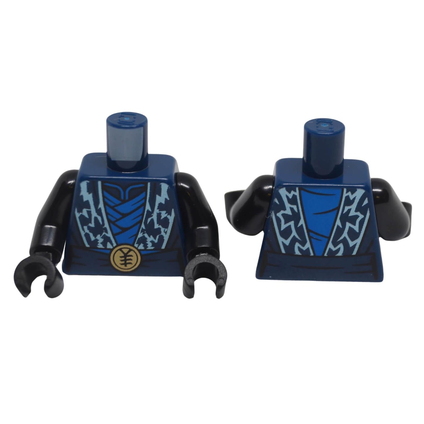 LEGO minifigure torso 973pb6473c01 with blue tunic, patterned robe and gold buckle
