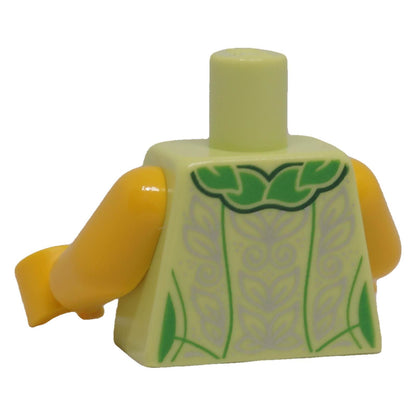 LEGO® female minifigure torso back with bright green leaf and silver filigree pattern