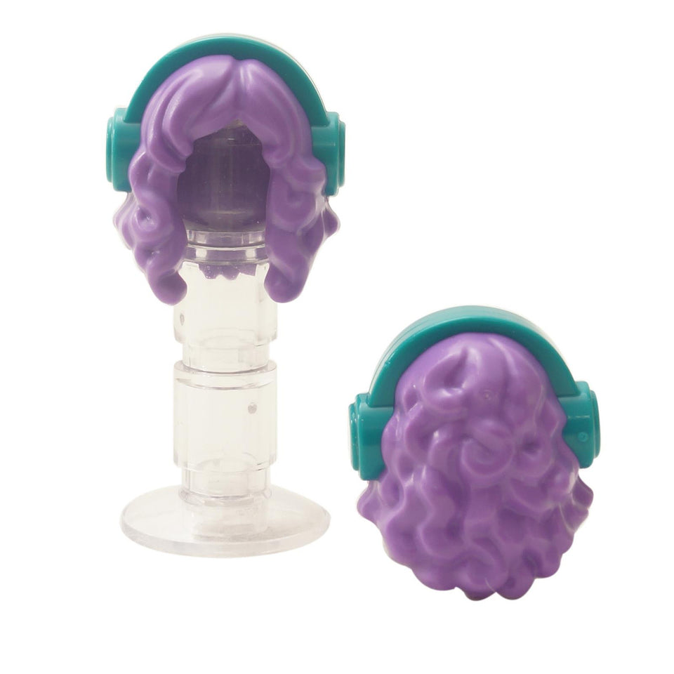 Lavanda Media Minifigura, Capelli Lunghi Mossi con Parte Centrale e Turchese Scuro Motivo Cuffie