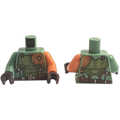 Torso Ninjago Olive Green and Orange Body Armor with Dark Red Belt and 3 Pouches Pattern