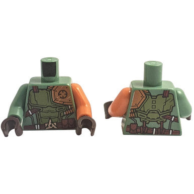 Torso Ninjago Olive Green and Orange Body Armor with Dark Red Belt and 3 Pouches Pattern