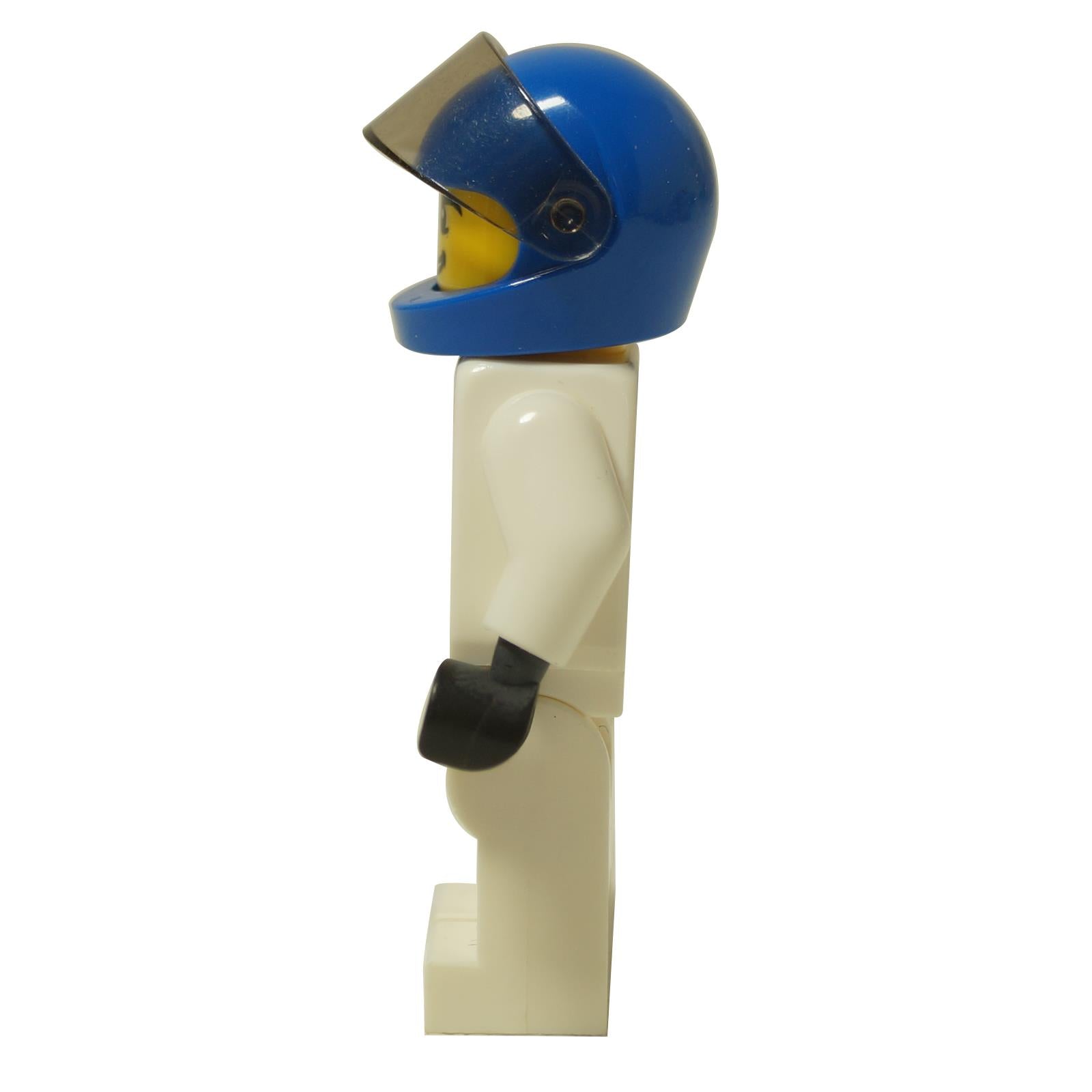 LEGO® Speed Champions Audi R8 Race Driver minifigure (sc025) side view with blue helmet and white racing suit.