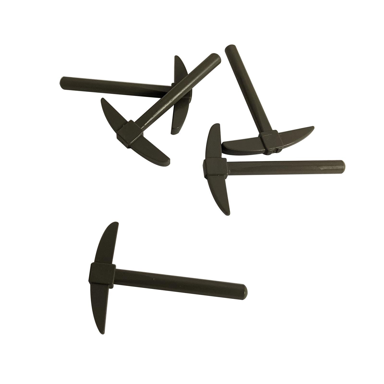 Five dark gray LEGO minifigure pickaxes 3841.