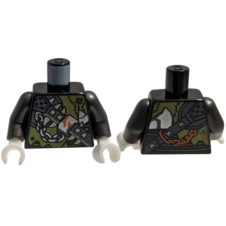 Torso Ninjago Armă cu vârf pe lanț cu model de îmbrăcăminte cusut / Gri Întunecat Perlă Brațe / Alb