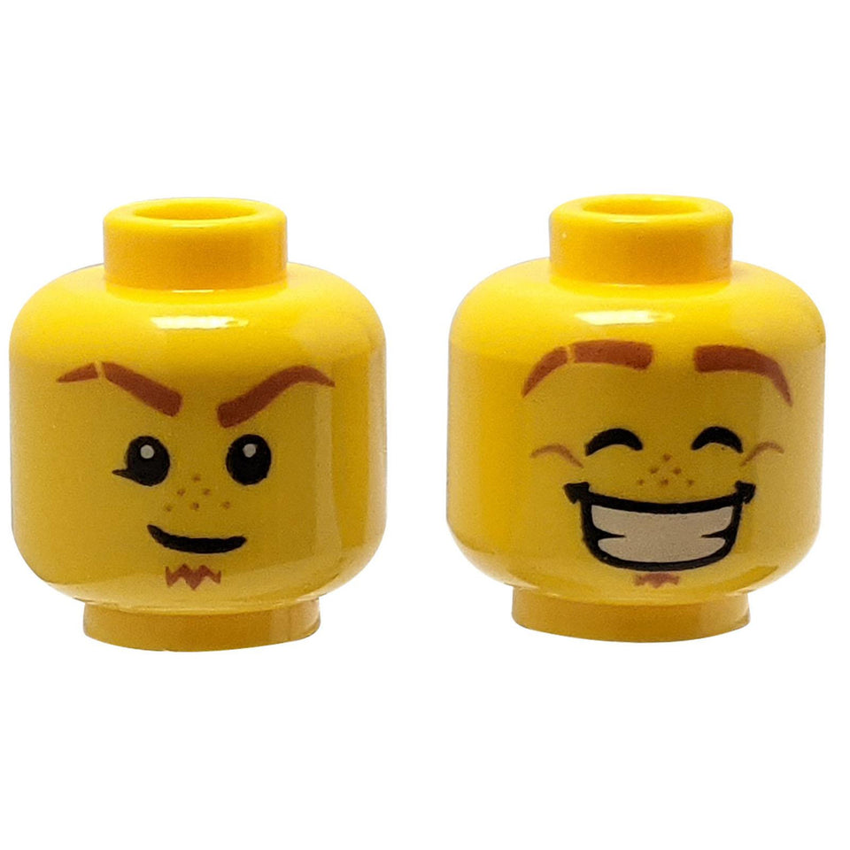 Doppio lato con sopracciglia con cicatrice, pizzetto - Determinato / Sorriso con denti occhi chiusi motivo - Borchia vuota 