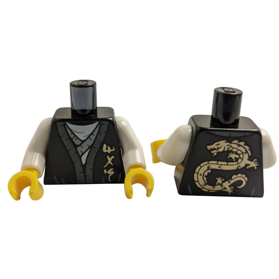 Rochie pentru tors cu tiv gri închis-albastru, logograma de aur Ninjago 'MAS', model de tunică gri deschis-albastru 