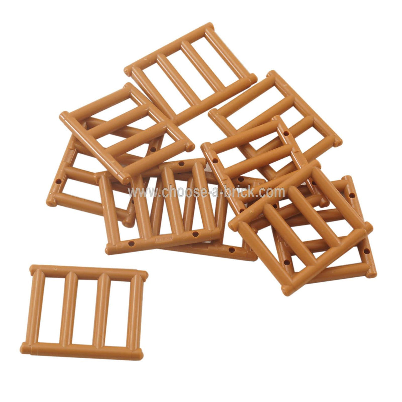 LEGO Bar 1 x 4 x 3 Grille, medium brown, pile of parts.