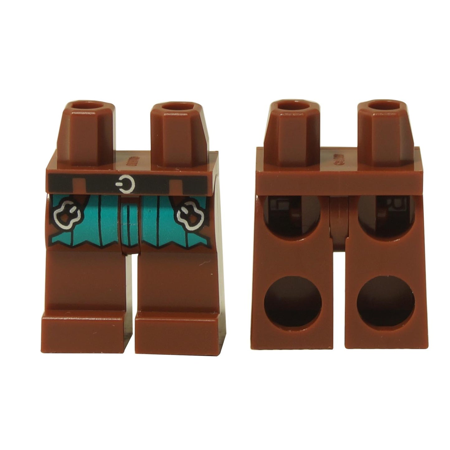 LEGO® minifigure legs in reddish brown with belt and surcoat pattern, printed lower body piece