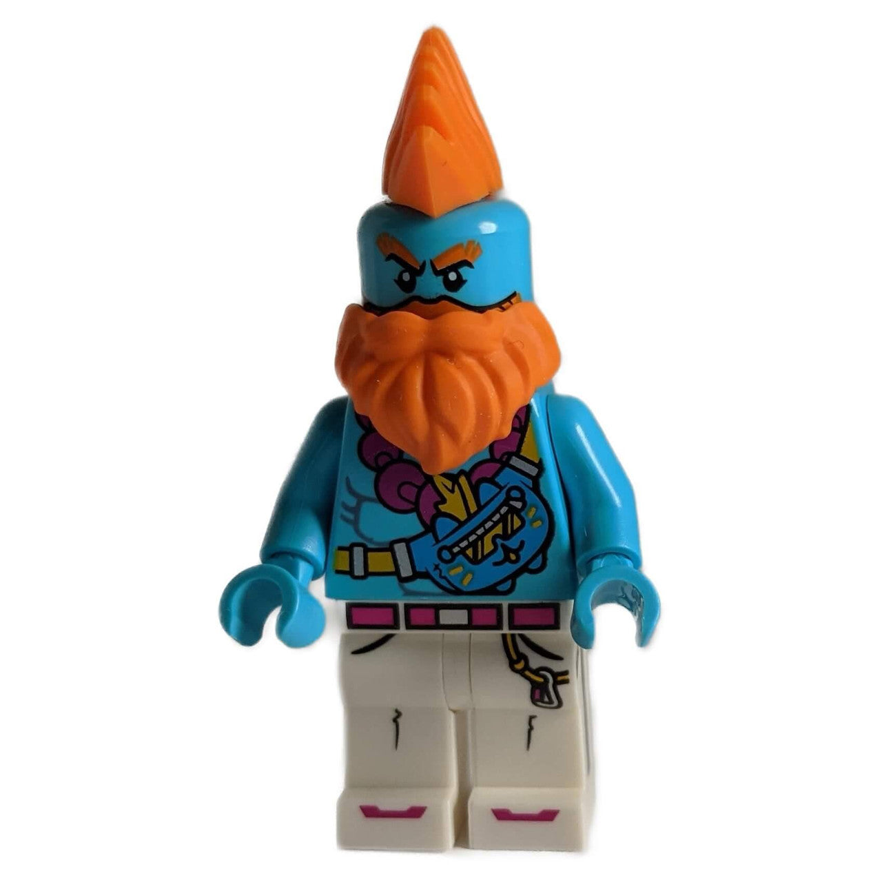 LEGO® Sandy minifigure with orange beard, mohawk, and printed blue torso – Monkie Kid theme