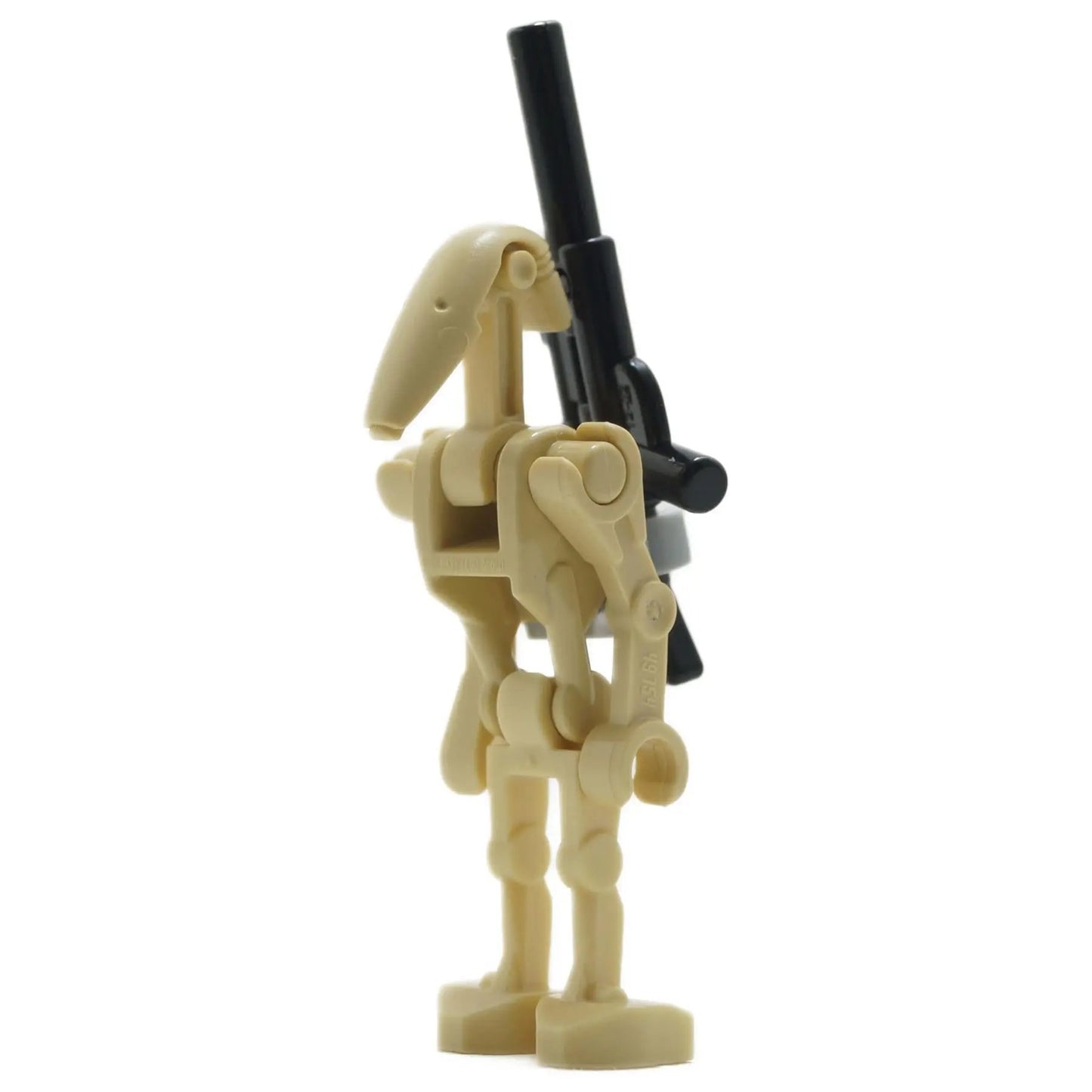 LEGO® Star Wars™ Kampfdrone Minifigur (sw1320) aus dem Set 75372 mit beigem Körper und schwarzem Blaster, der hinten eingeklipst ist.