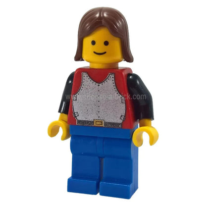 LEGO Knight minifigure, red torso with silver breastplate, front view.