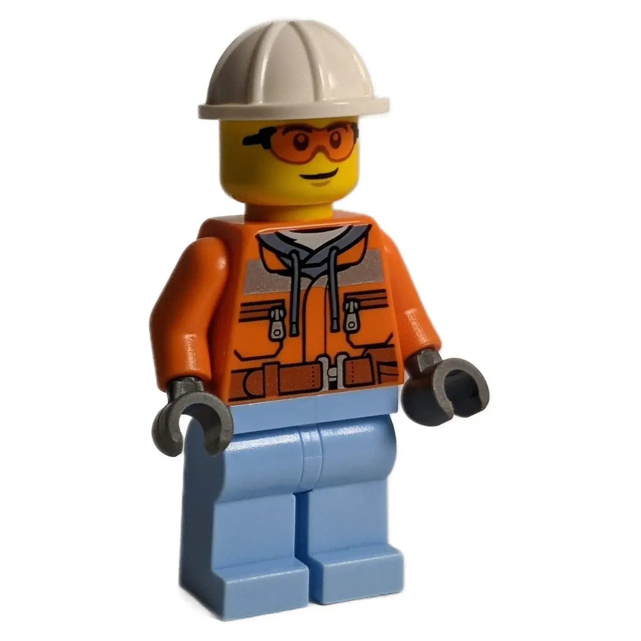 LEGO Minifigure Construction Worker in orange safety jacket and construction helmet, vibrant and detailed - cty1404