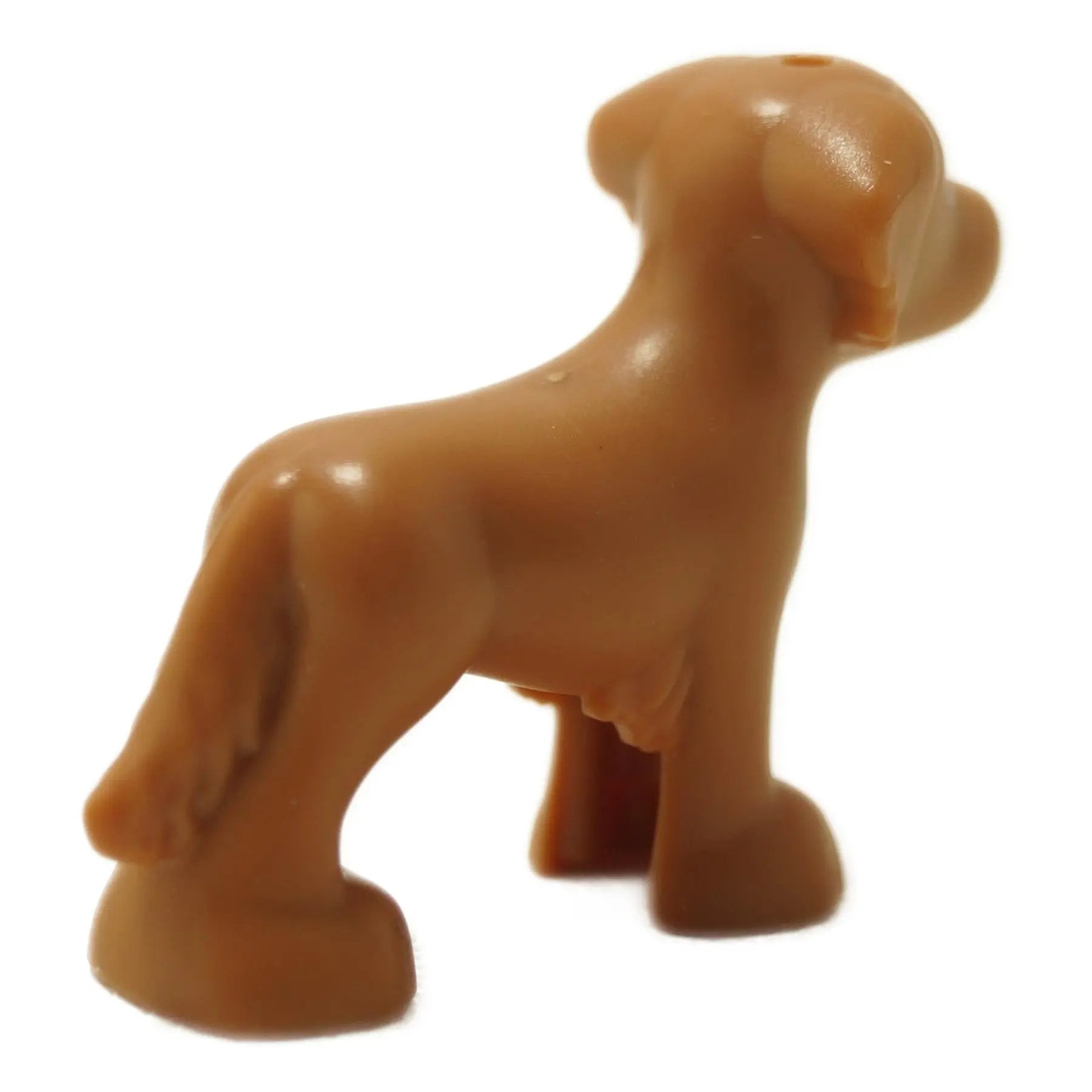 Dog figure with shaggy fur wearing yellow bandana and heart print on body, standing pose in side profile view